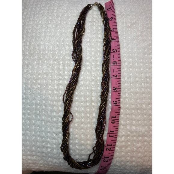 Vintage Glass Beaded Necklace Dark Brown Braided Multi Strand 29" - Picture 1 of 6